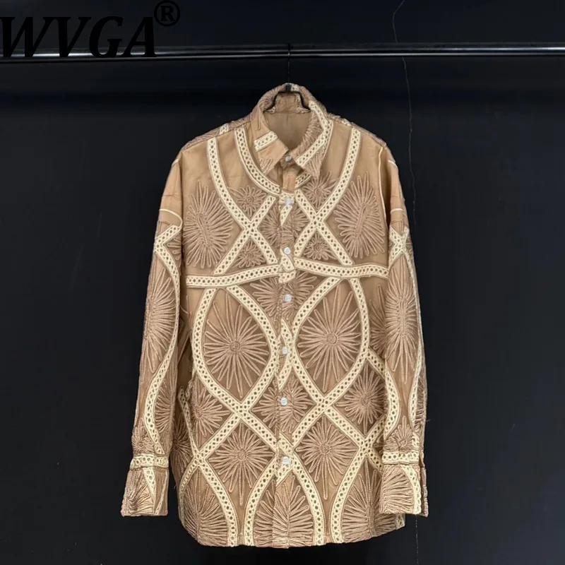 

WVGA, новинка весны и лета, мужская рубашка с длинными рукавами и геометрической вышивкой, оригинальный дизайн, нишевая стильная повседневная рубашка класса люкс W19599