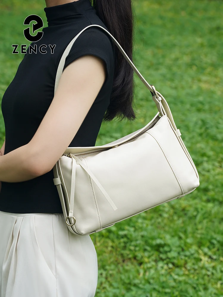 Women's Natural Leather Bag 2026 Zency Brand Simple Fashion Beige Chocolate Genuine Leather Handbag Shoulder Large Capacity