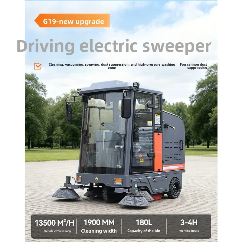 Drive-on electric sweeper, factory workshop sweeper