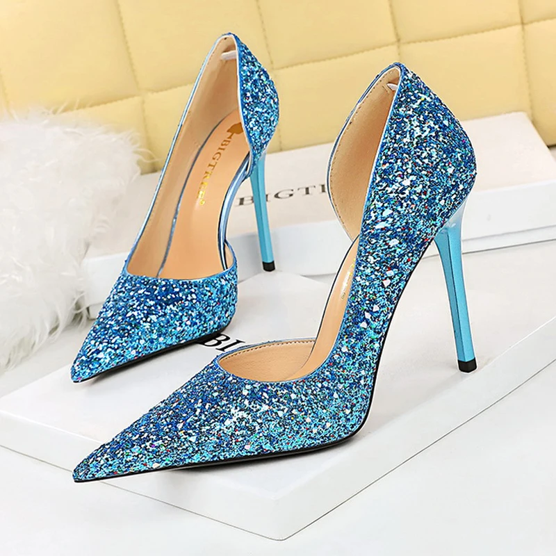 

BIGTREE New Women Pumps Sequin Cloth High Heels Fashion Wedding Shoes Stilettos Sexy High-heeled Shoes Women Large Size 41 42 43