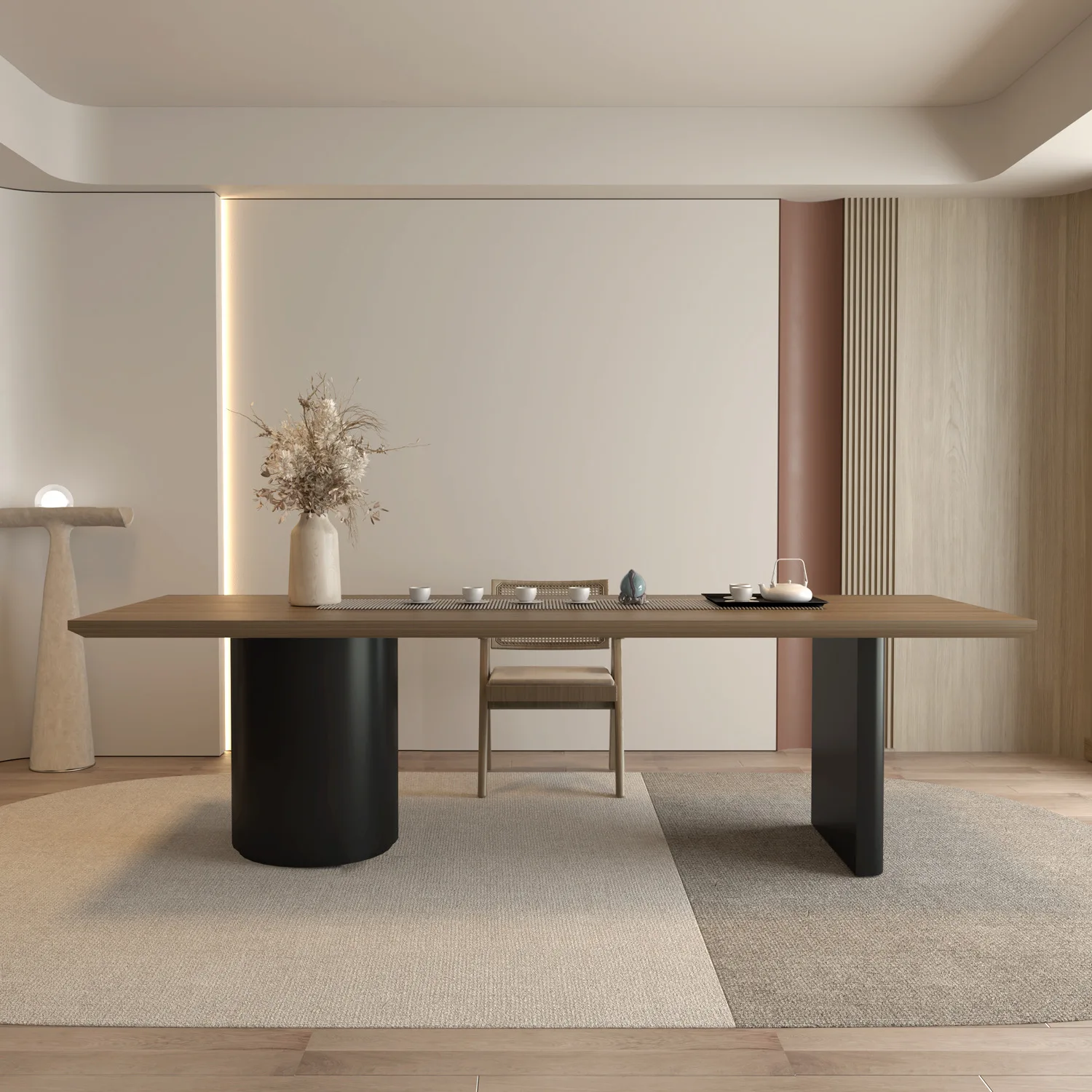 Solid wood tea table and chair combination kettle embedded new office log large board table