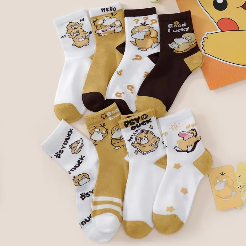 5 Paar zufällig bedruckte Pokémon-Anime-Baumwollsocken für Damen, neutral, lässig, niedliches Entenmuster, niedrig geschnittene kurze Socken – Detail 4
