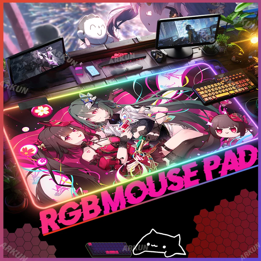 RGB Kawaii Sex Vita Hot Sparkle Popular Honkai Impact 3rd Cool Honkai Star Rail Gaming Mouse Pad Keyboard XXL Backlight LED Mat