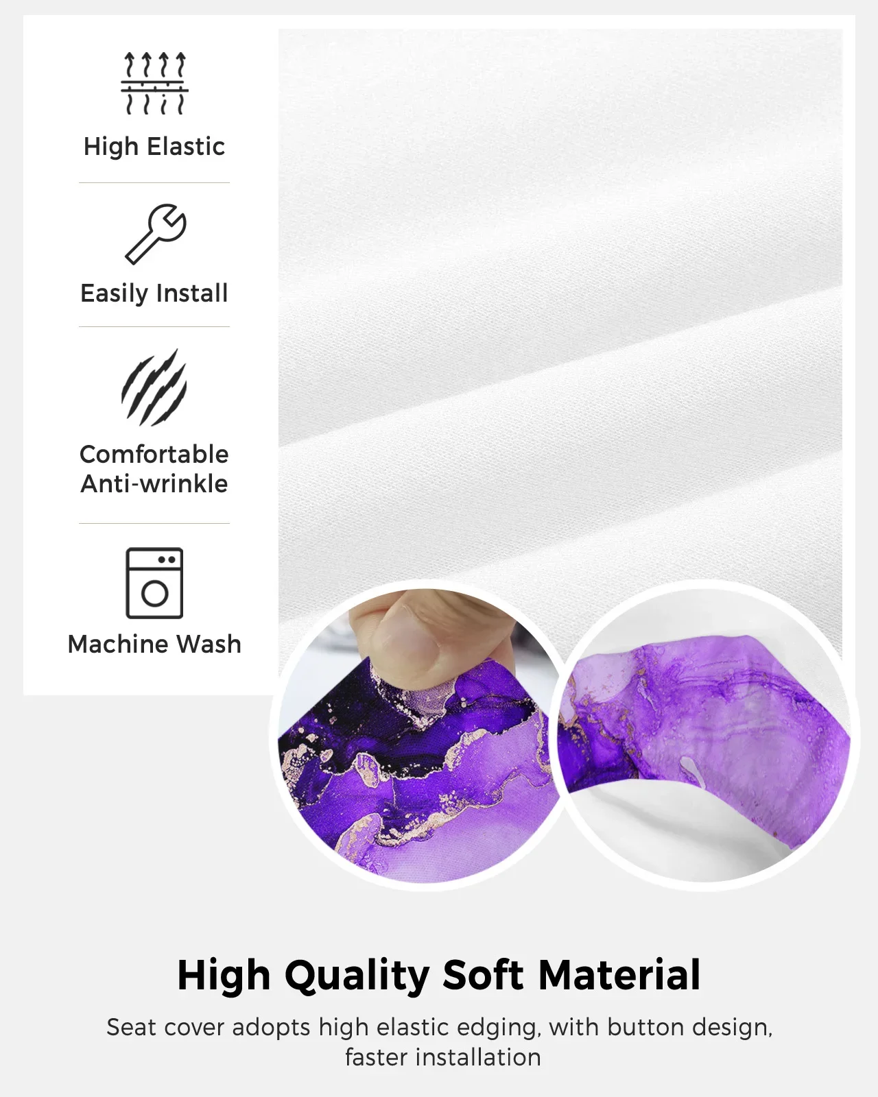 Marble Texture Purple Elastic Armchair Computer Chair Cover Stretch Removable Office Chair Slipcover Split Seat Covers