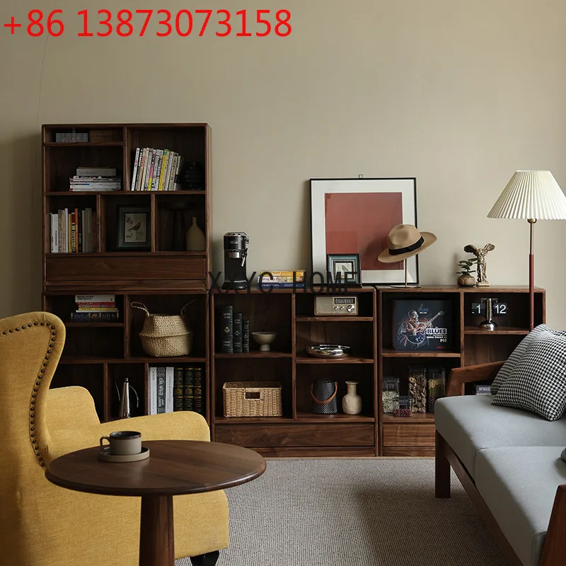 

Комбинированный книжный шкаф из массива черного ореха в Северной Америке, итальянский скандинавский напольный стеклянный шкаф