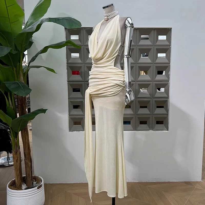 فستان نسائي بدون أكمام بدون أكمام من المشمش ملابس صيفية أنيقة لحفلات العطلات ملابس خروج أنيقة من فيستدوس ضيقة