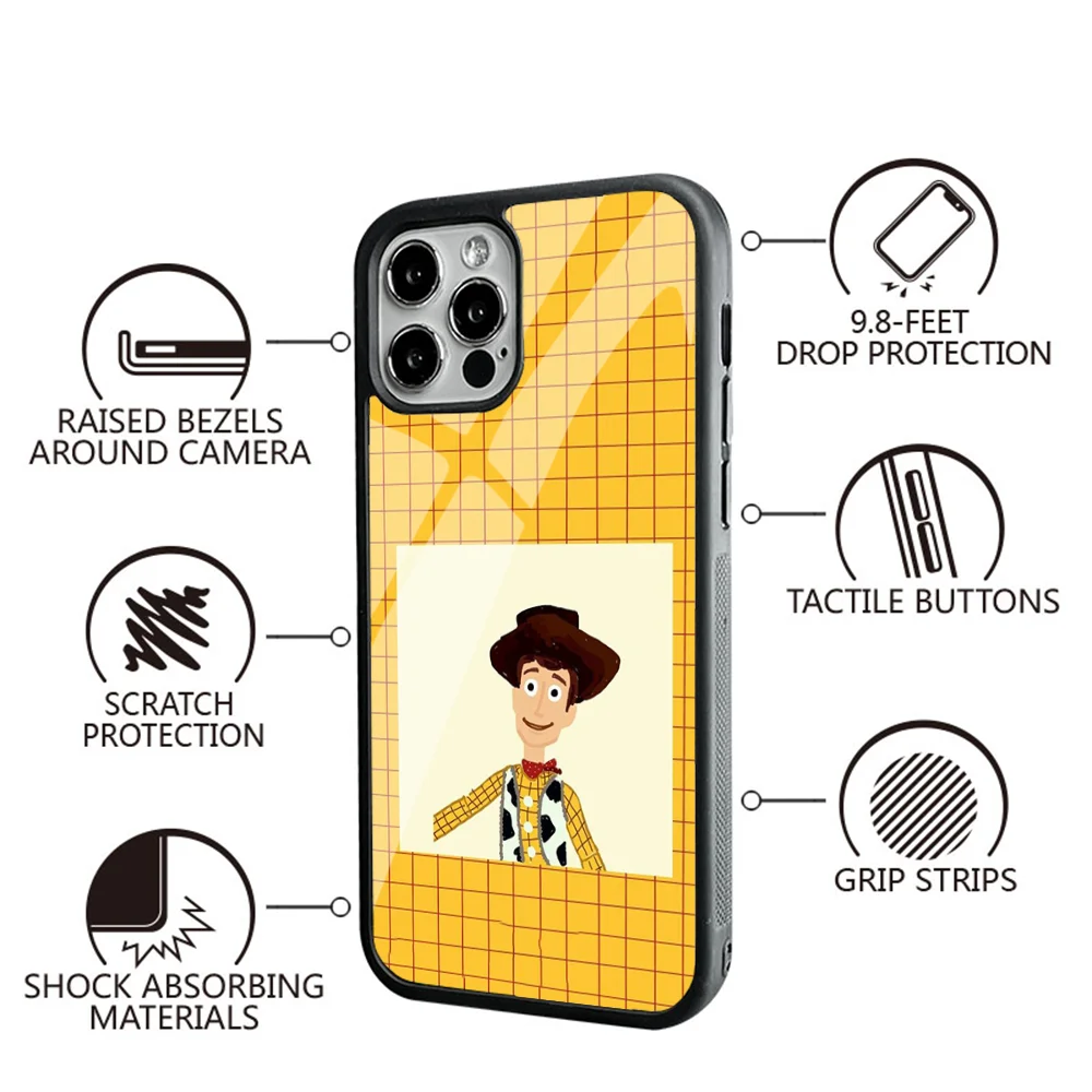 Cartoon T-TOY STORY Phone Case For IPhone 11 12 13 14 15 Plus Pro Max Mirror Acrylic PC TPU Cover