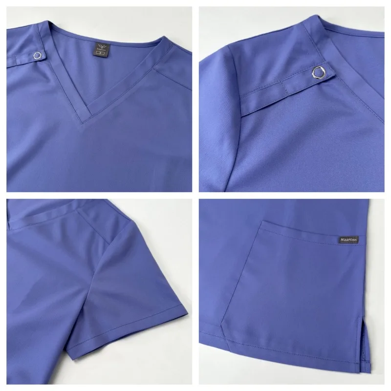 Pflege Scrubs Uniform Anzug Kurzarm V-ausschnitt Tops + Hosen Sets Frauen Mehrfarbige Pet Medizinische Arbeitskleidung Krankenschwester Zubehör