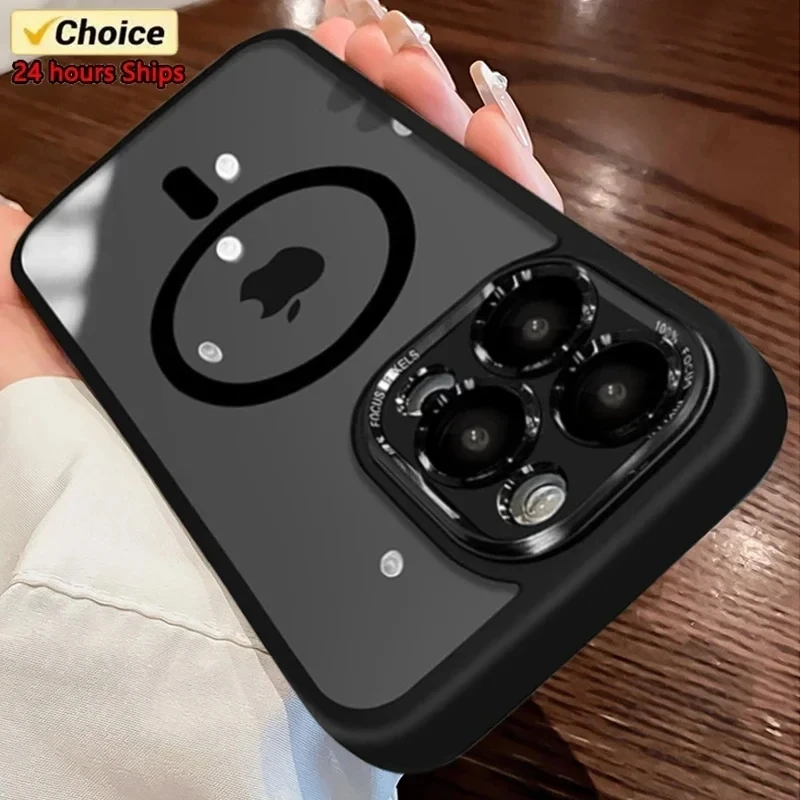 

Luxury Acrylic Clear Bumper Phone Case for iPhone 15 13 14 12 11 Pro Max 15 Plus Magnetic Wireless Charge Lens Protection Cover