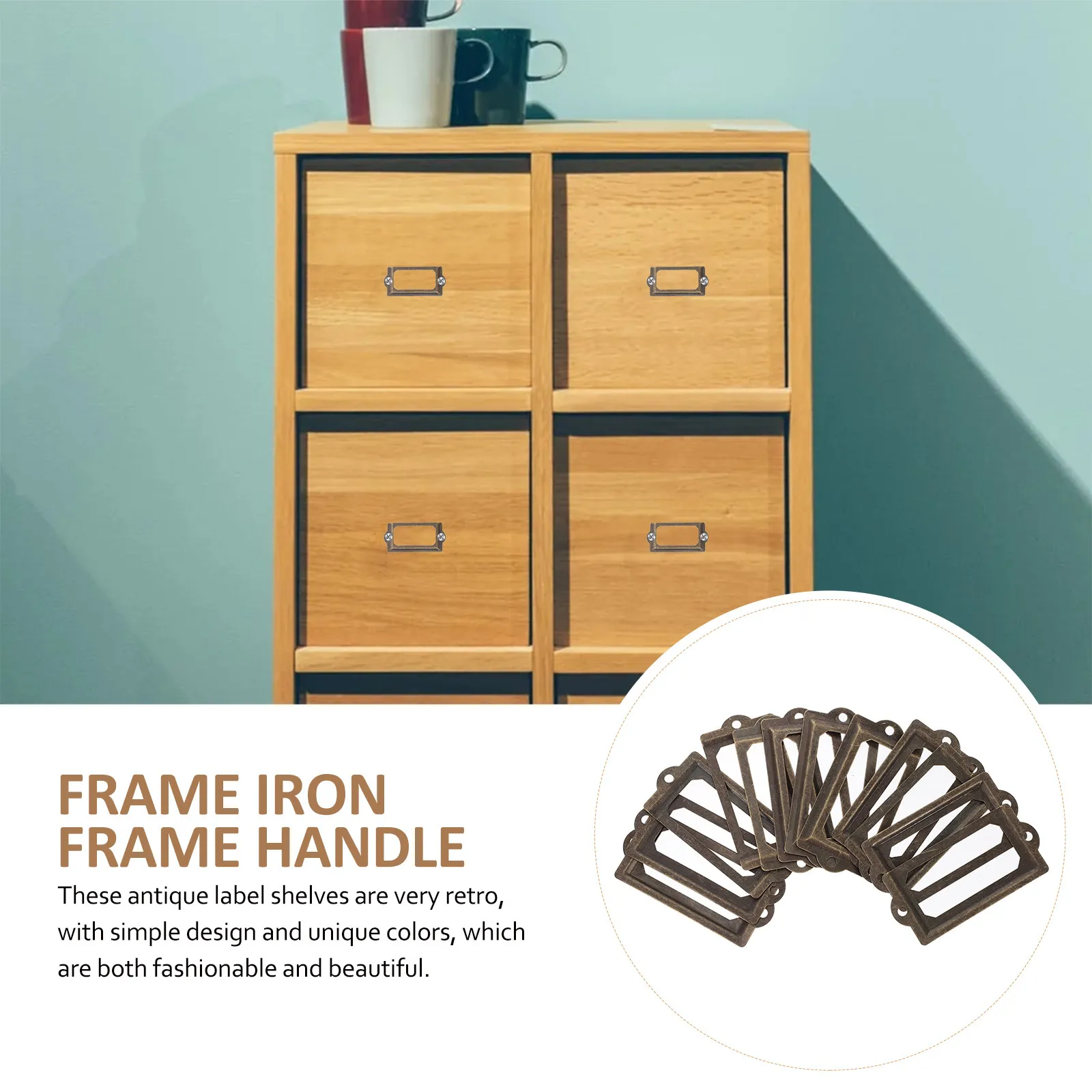 12Pcs Vintage Label Frame Set Metal Drawer Tag Holders Cabinet Name Holders Elegant Retro Design for Pantry Office