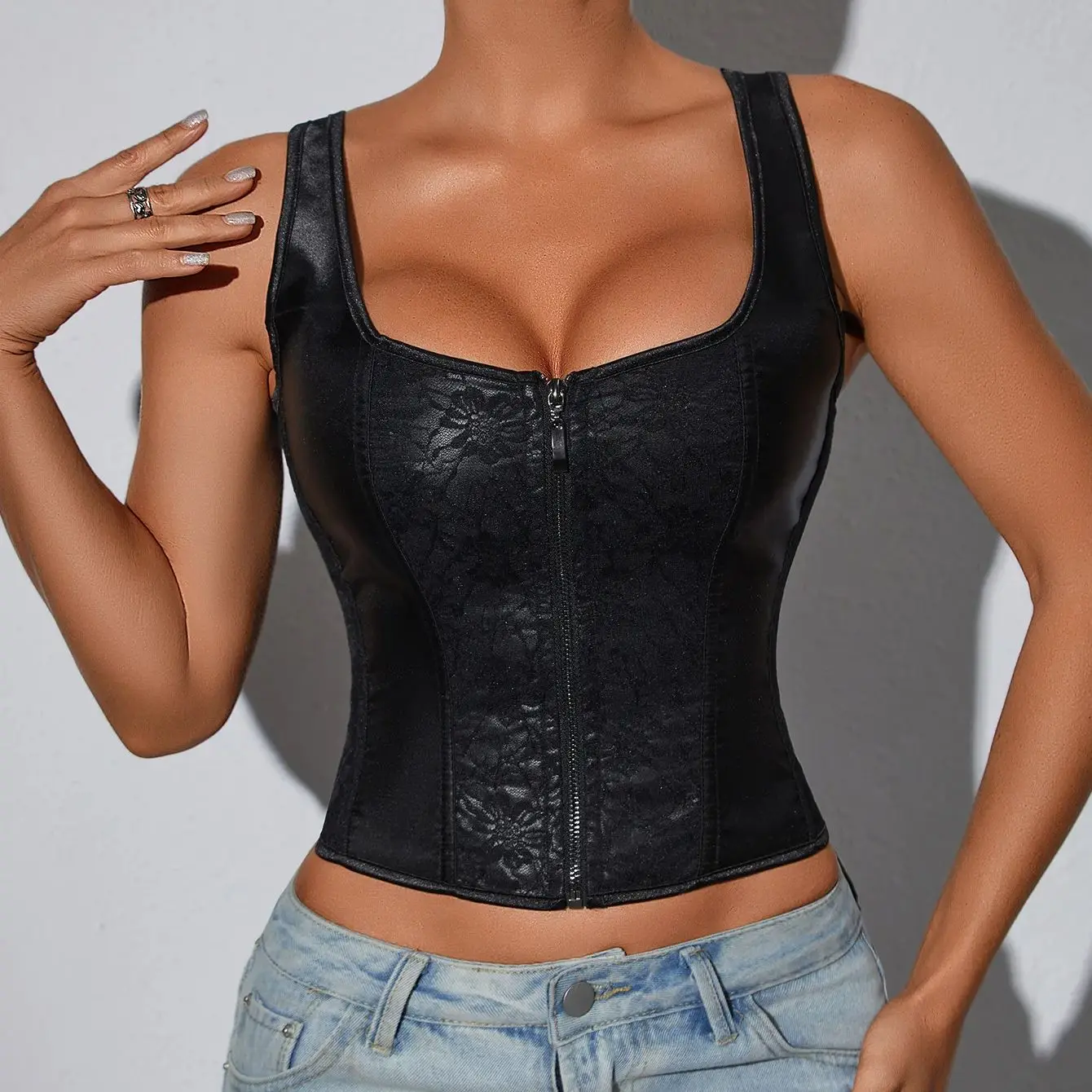 

Vintage Sleeveless Corset Tops Camisole Women Slim Fit Bustiers Vest Chic Party Bodyshaper Korset Shapewear Tank Top with Zipper