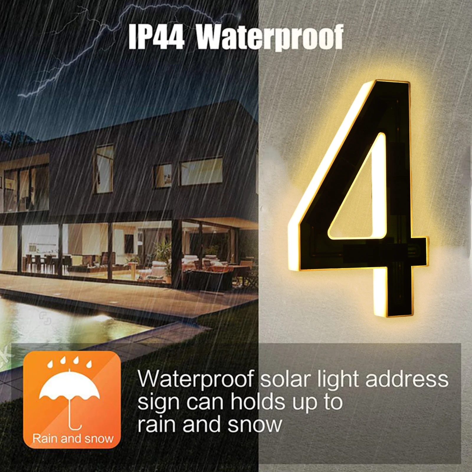 17cm Solar Lighted House Numbers & Letters for Outside LED Illuminated Address Sign IP44 Weatherproof Wall Mount for Home Exterior Residences Apartments Factories (4)