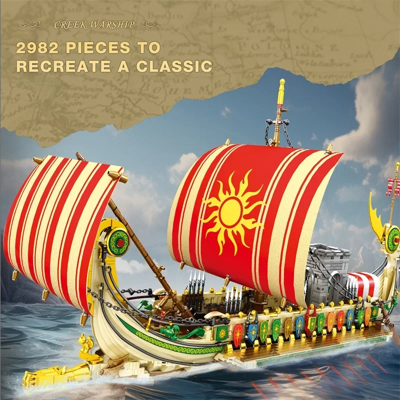 2982PCS Greek Trireme Building Blocks War Battle Ship Model Bricks Desktop Decoration Educational DIY Toy For Kids Holiday Gifts