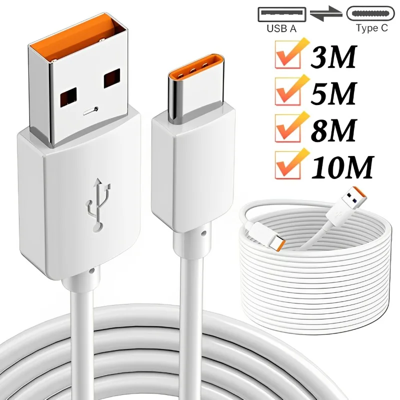 

10 м/8 м/5 м/3 м сверхдлинный USB-кабель для зарядки типа C, удлиненные 6А кабели для передачи данных для телефонов Samsung IPhone, камеры, ноутбука