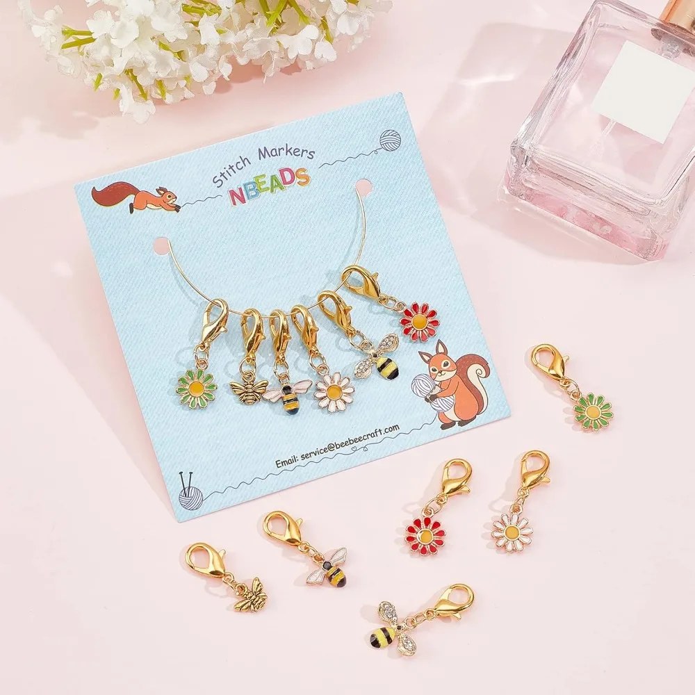 12 sets Bijen Daisy Stitch Markers Emaille Legering Gehaakte Stitch Marker Charms Verwijderbare Karabijn Vergrendeling Stitch Making Kit