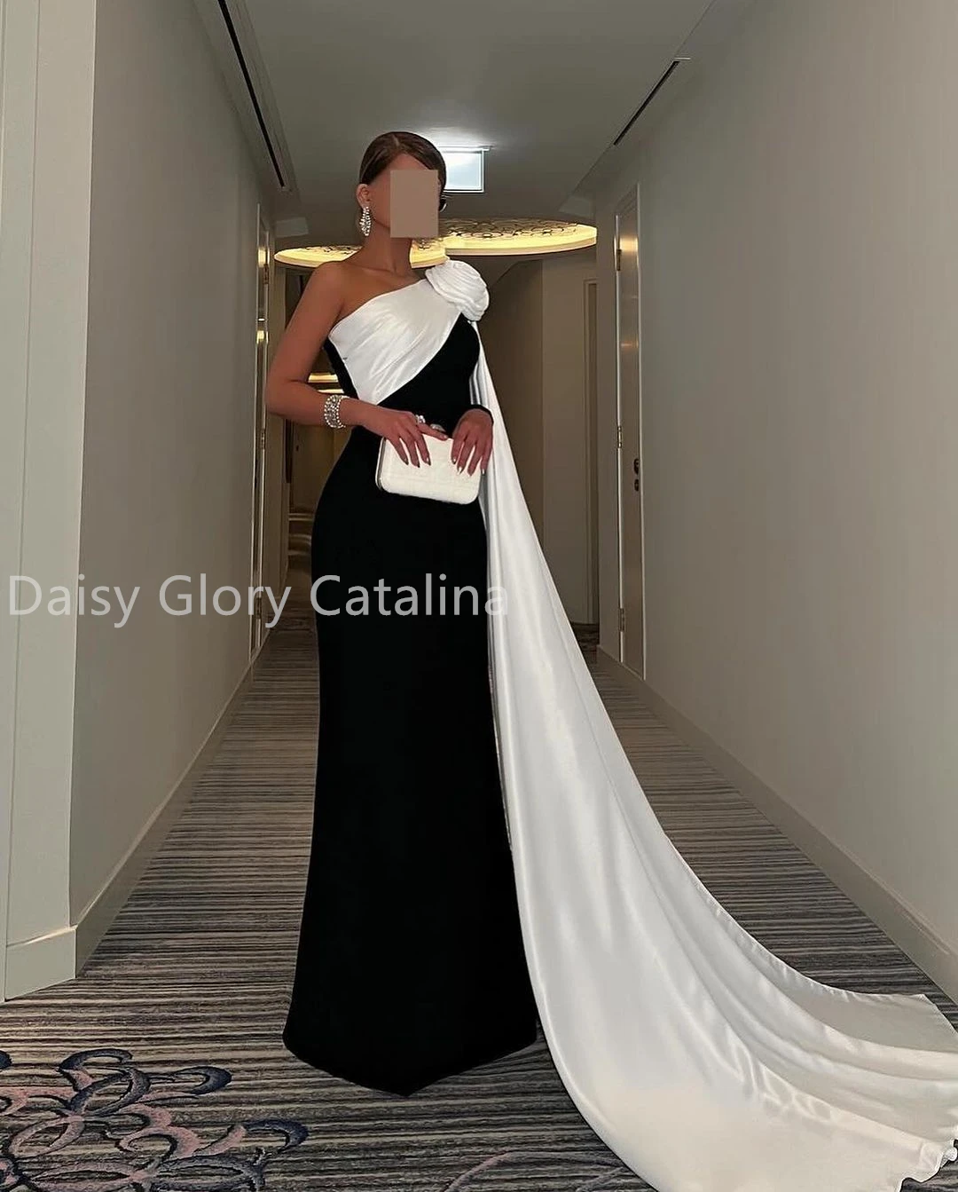 Prom Dresses 2024 Luxury Gown White Flowers Evening Party Dress For Special Events Long Sleeves Black Sexy Wedding Dress