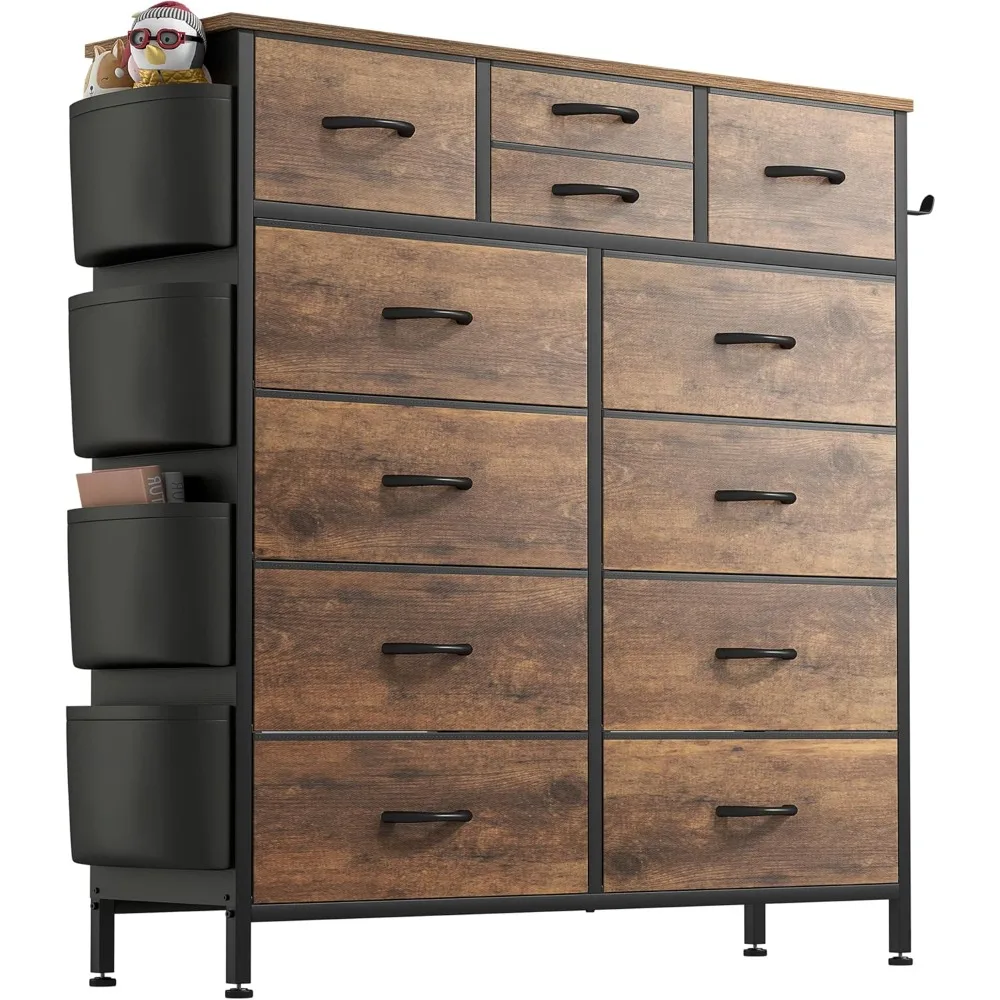 

Dresser for Bedroom with 12 Drawers, Tall Dresser Chest of Drawers with Side Pockets and Hooks, Fabric Dresser Storage Tower fo