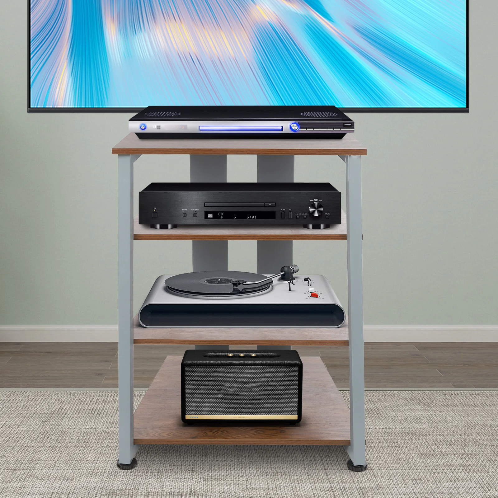 4‑Tier AV Media Stand with Cable Management Carbon Steel Stereo Rack for Home Theater Living Room Office Entertainment Center