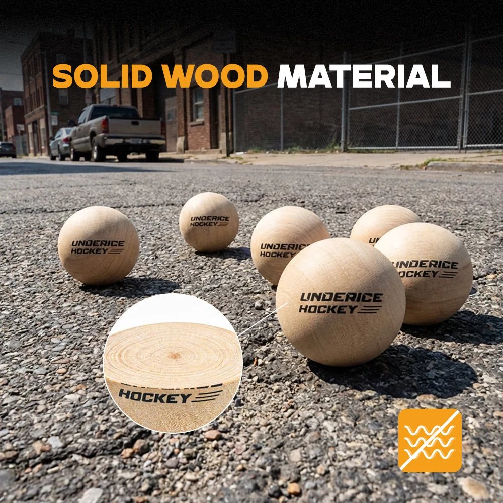 UICE 1개 아이스 하키 우드 볼 50mm 하드우드 무반발 플로어볼 훈련 장비 팀 하키 전문 훈련 볼