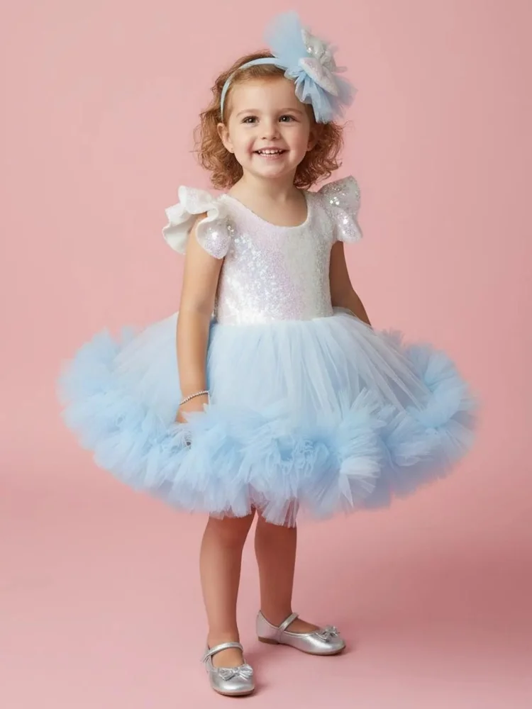 robe-de-demoiselle-d'honneur-tutu-a-sequins-bleu-clair-et-blanc-manches-volantees-a-volants-nœud-surdimensionne-volant-nuageux-robe-de-fete-d'anniversaire-pour-bebe-seance-photo
