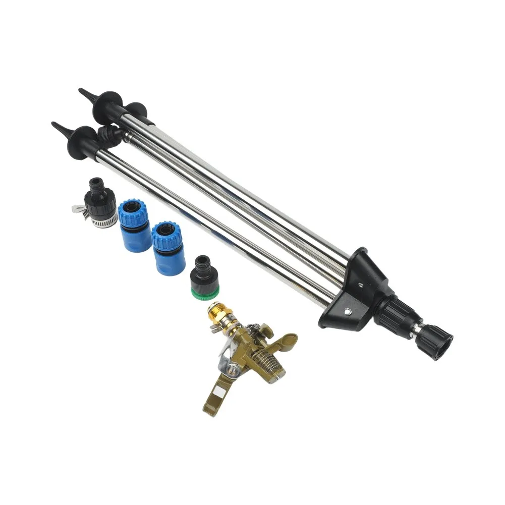 Full Rotation Tripod Sprinkler with Stable Three Point Base and Modular Spray Head for Reconfigurable Water Coverage Patterns