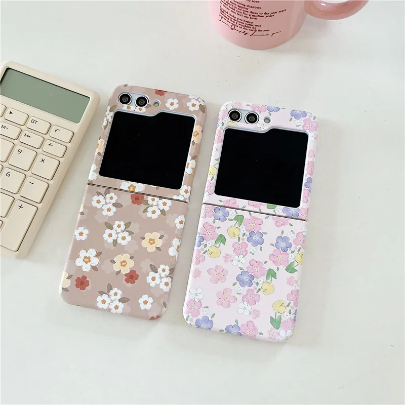 Ins Korean Fashion Flower PC Phone Case For Samsung Galaxy Z Flip 5 Case For Galaxy Z Flip 4 Cover Z Flip 3 Capa Z Flip5 Case