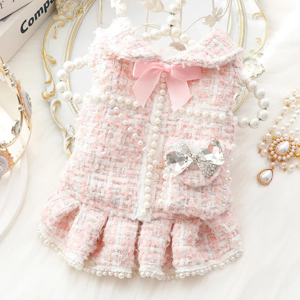 Pet Clothes Dog Clothes Princess Dress Cat Sweet Warm Skirt Small Dog Bowknot Sweater Puppy Fashion Coat Chihuahua Yorkshire