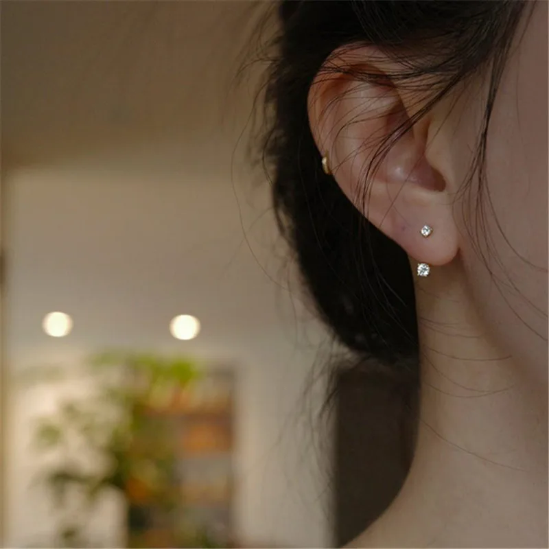 Simple Mini Zircon Back Hanging Earrings 925 Sterling Silver Plated 14k Gold Exquisite Jewelry for Women