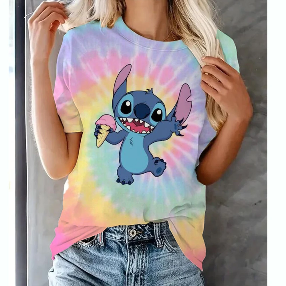 Disney Stitch Disney Fun Cartoon T-shirt Damski Lilo Stitch T-shirt Wzór T-shirt Hip Hop Top T-shirt Odzież damska