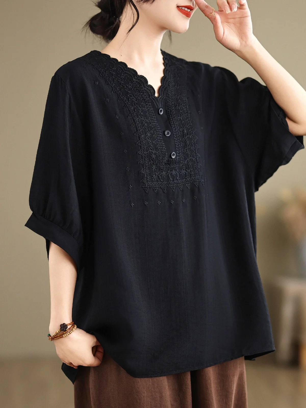 

Summer New plus Size Loose Cotton Linen ort Sve T-irt Slimming f Sve Top Women's Retro Sle Comfortable Casual ...