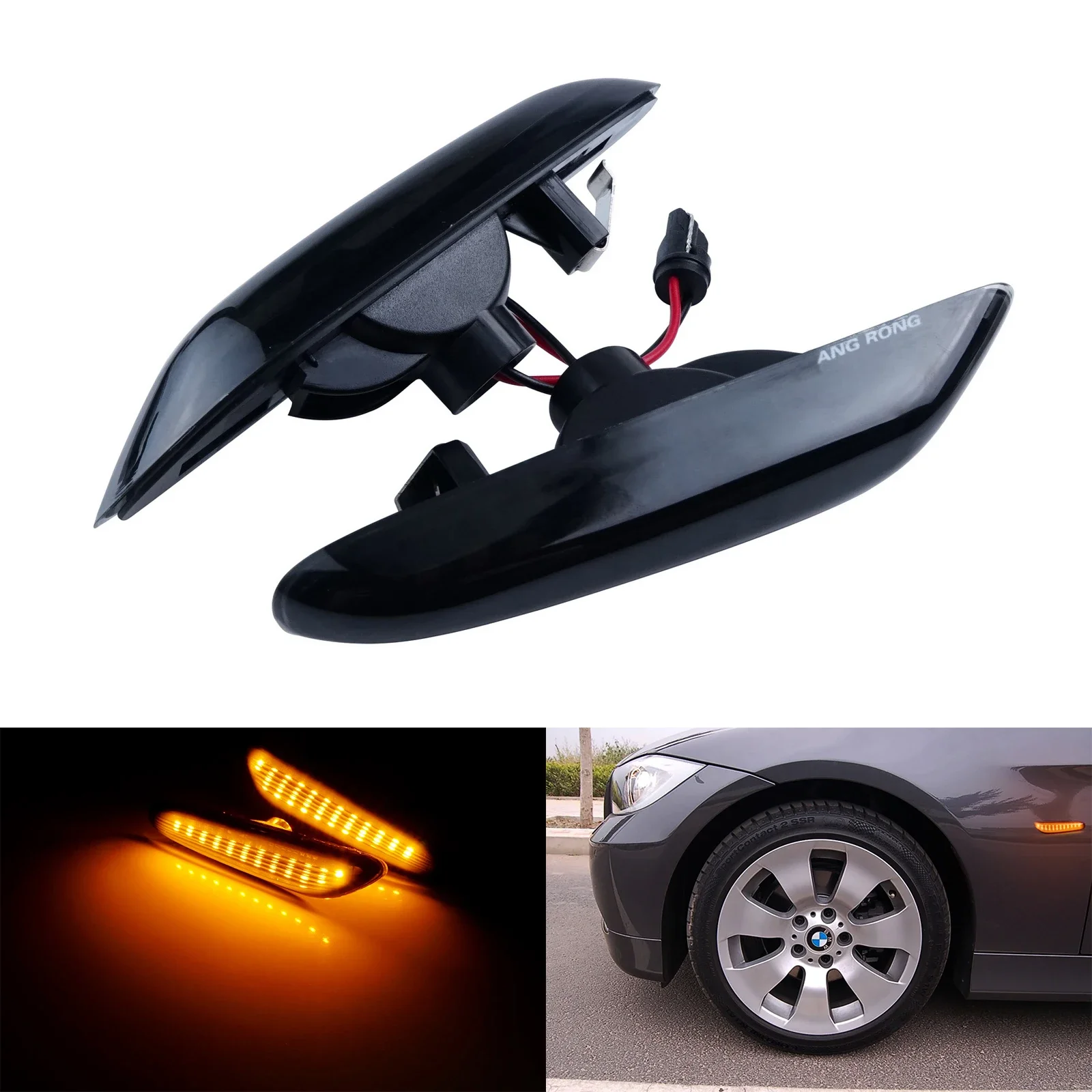 

1 пара светодиодных боковых указателей поворота (LED) для крыльев автомобиля, дымчато-черные, для BMW E46 E60 E61 E82 E87 E91 E92 E93