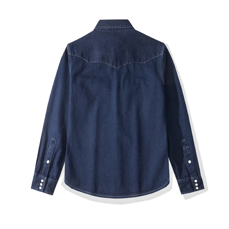 Western Style Striped Denim Shirt Casual Loose Fit Long Sleeve Outerwear Spring Fall Lightweight Streetwear Tops