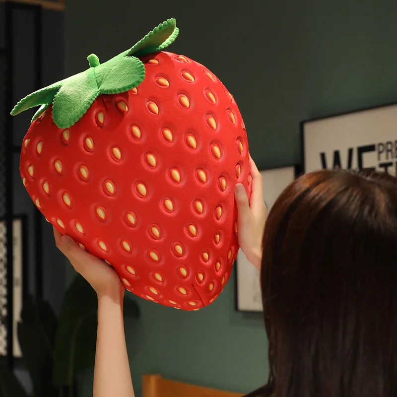 

35CM Simulation Big Strawberry Plush Pillow Stuffed Soft Fruit Dolls Identical Strawberry Plush Toys for Room Decor Cushion