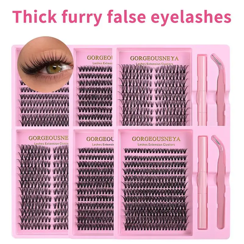 DIY Einzelwimpern-Extensions-Set 30D 40D 50D 60D Natürliche Segmentierte Wimpern mit Kleber und Anbringwerkzeug