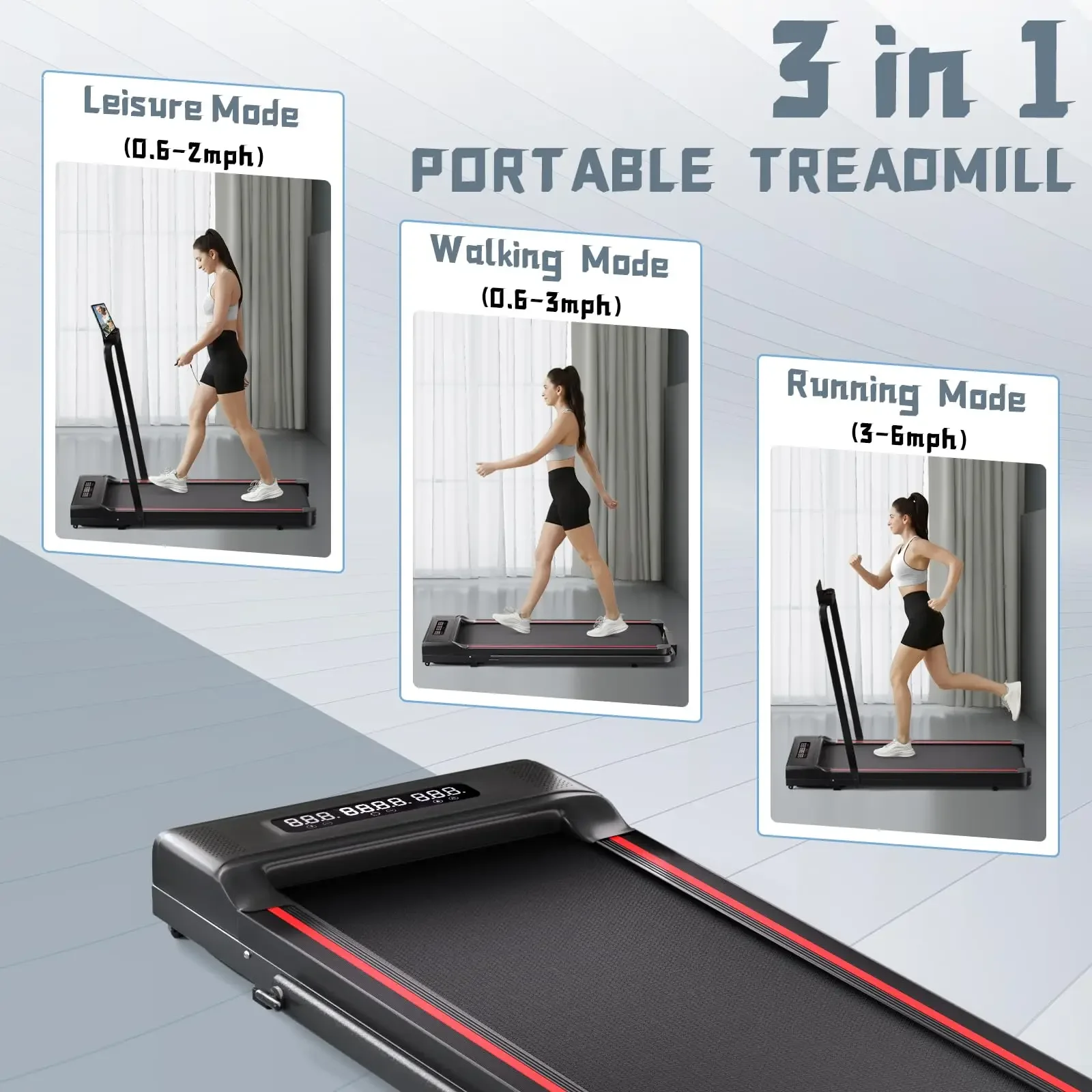 Rouser Fitness Portable Foldable Electric Walking Pad Treadmill Motorized Machine Gym Equipment For Home Office