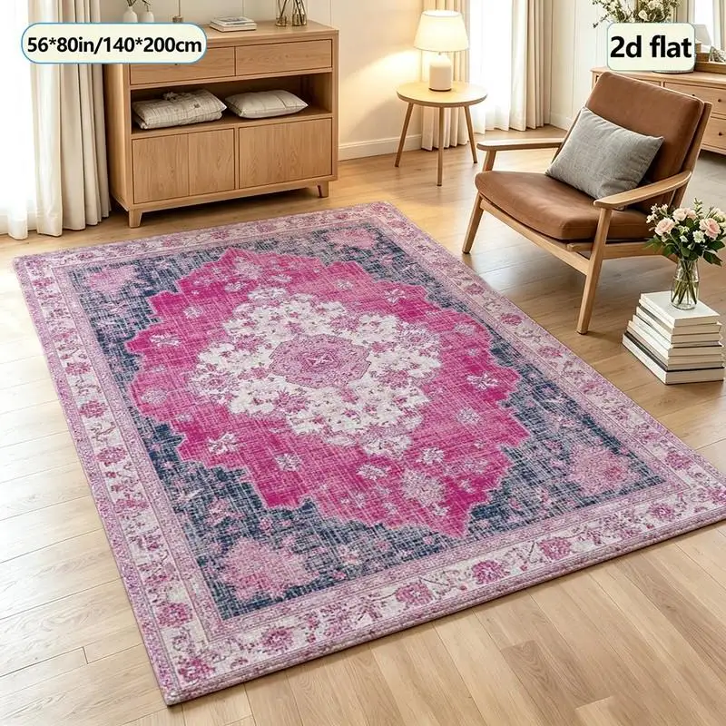 Vintage Distressed Pink Medal Pattern Carpet Soft Non-Slip Carpet, Suitable for Living Room, Bedroom, Home Decoration