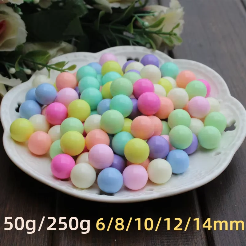 6/8/10/12/14mm 50g/250g Non porous Solid Acrylic Solid Dispersion Beads Round Beads Ice Cream Color DIY Handmade  Materia