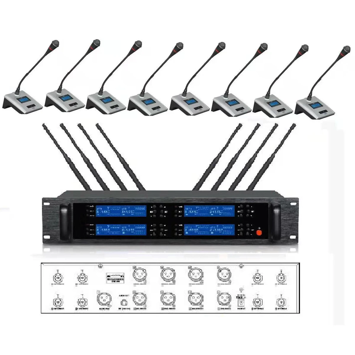 MiCWL EW8000 G8 Professional 8 Desktop Gooseneck Wireless Conference Microphones System UHF 8 Table Mic Meeting Room EW 8000