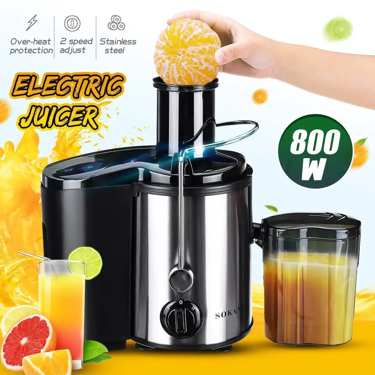 Juicer Machine, 800W Juicer with 3-inch Big Mouth for Whole Fruits and Veg, Juice Extractor with 2 Speeds, Easy to Clean