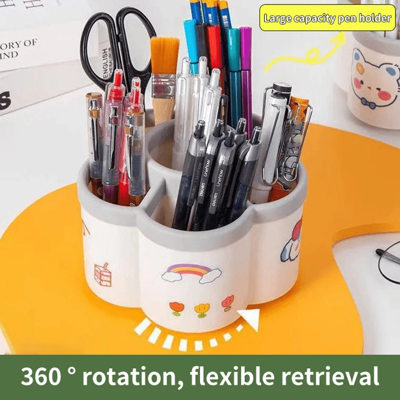 

360° Rotating Pen Holder Large Capacity Cute Pencil Storage Box Desktop Organizer School Office Stationery