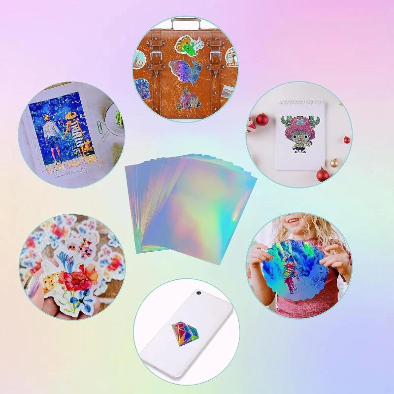 5Pcs Holographic Sticker Paper Clear Vinyl Self Adhesive Waterproof Transparent Cold Laminating Film For Crafts