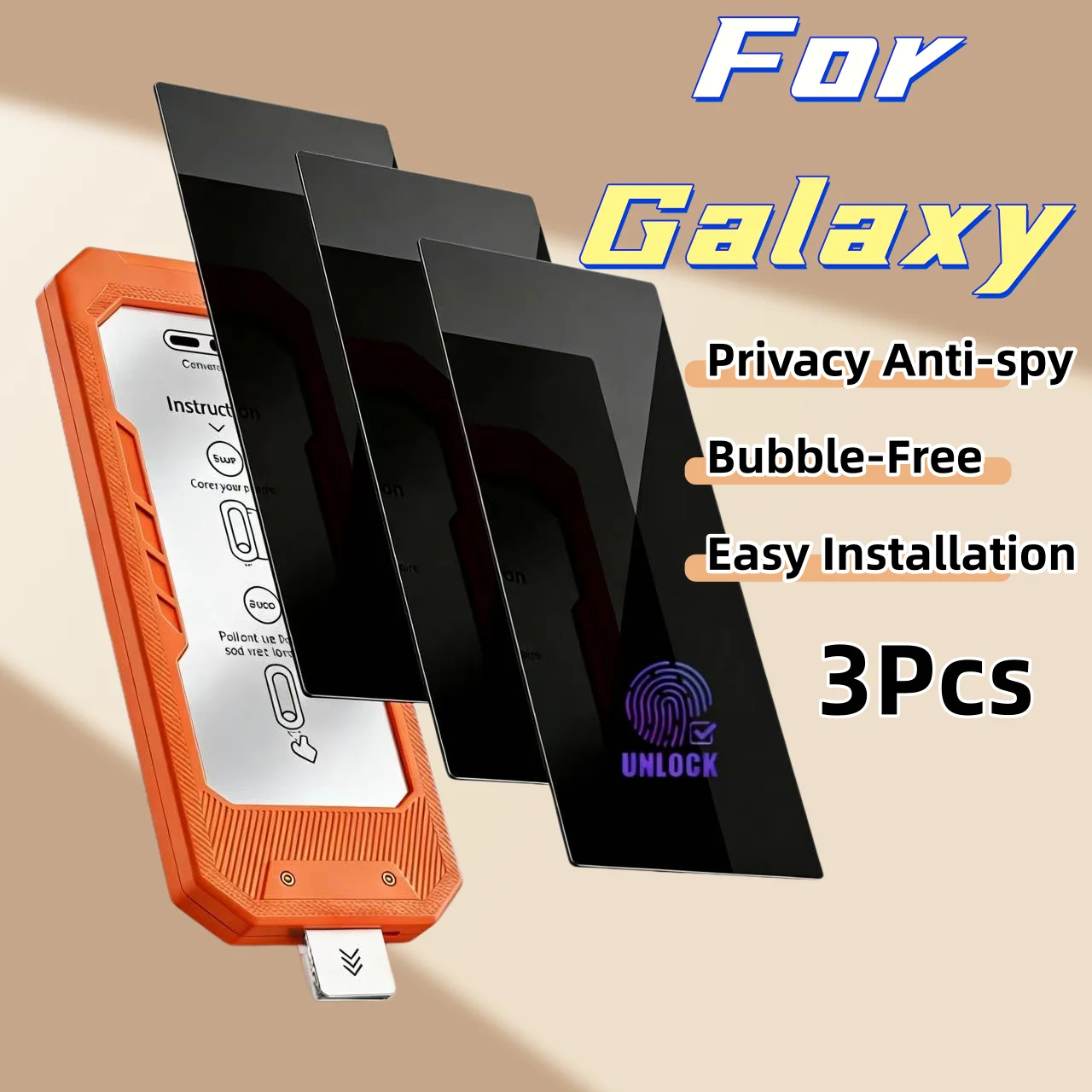 

Privacy Tempered Glass Screen Protector for Galaxy S26 / S25 / S24 Ultra / Plus / S25 Edge, 3-Pack