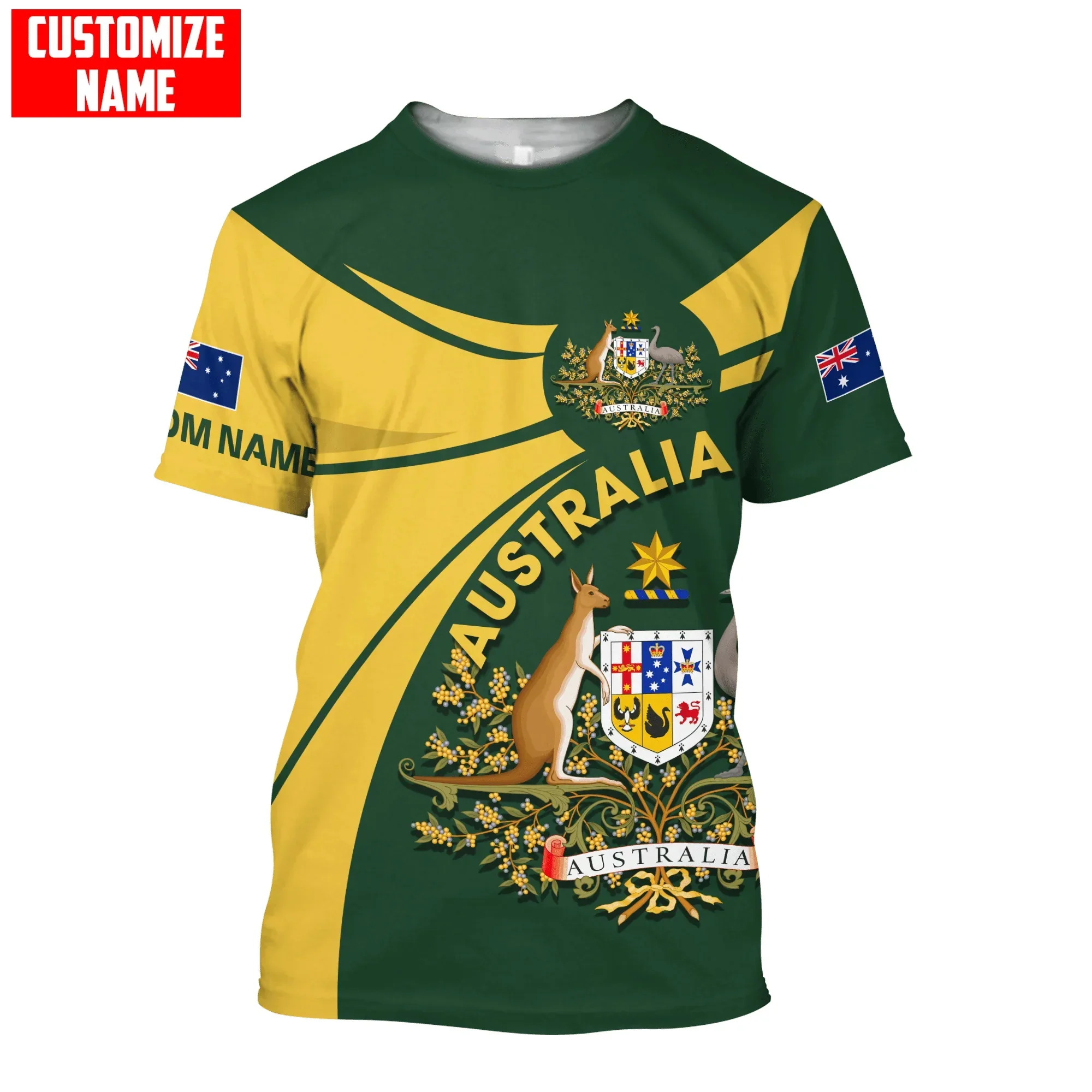Personalized name Australian Flag Coat of Arm 3D Printed Men's t shirt Summer style Casual short sleeve Unisex Tee Tops DXU29