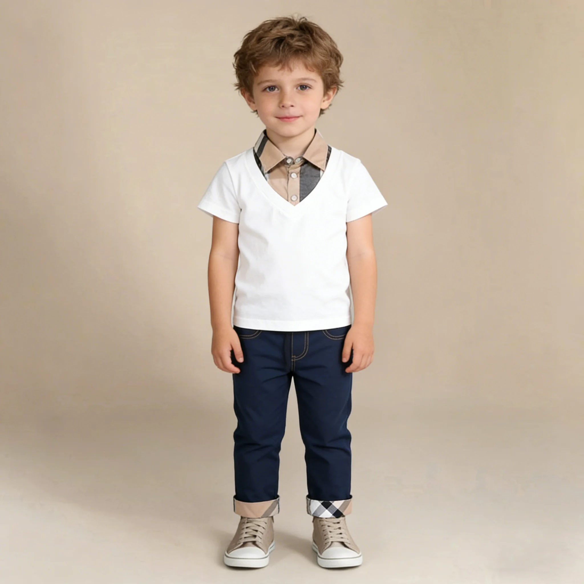 Toddler Baby Boy Summer Outfit Fake Two-Piece Short Sleeve  School T Shirt and Plaid Long Pants  2 Piece Set  Clothes