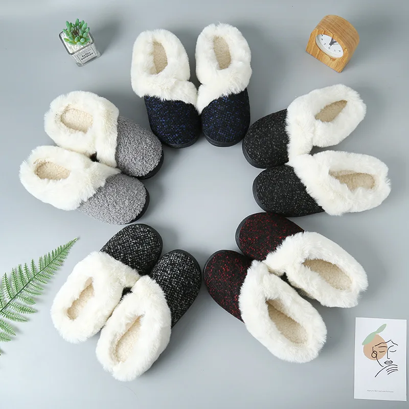 

Autumn and winter women's warm cotton shoes men's fluffy home slippers indoor flat shoes cover-up soft-soled warm couple shoes