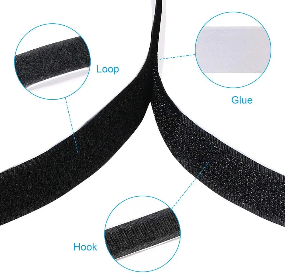 5/10M Magic Sticker Tape Self Adhesive Extra Strong Double Sided Adhesive with Sticker Pad Fluffy Hook and Loop Fastener BlacK