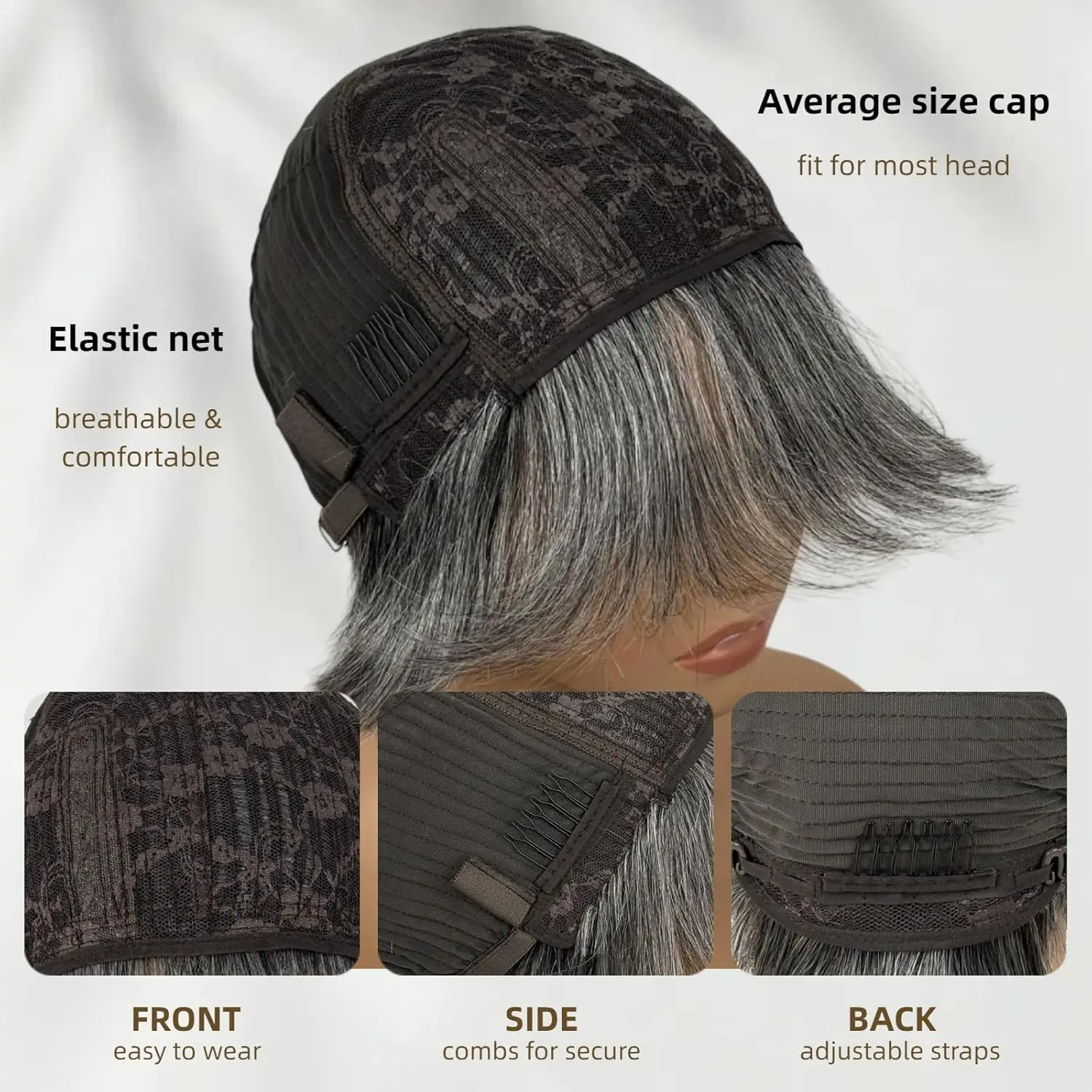 Salt and Pepper Grey Wig Human Hair Natural Grey-White Layered Short Pixie Cut Wig Human Hair for Women Wear and Go Glueless Wig