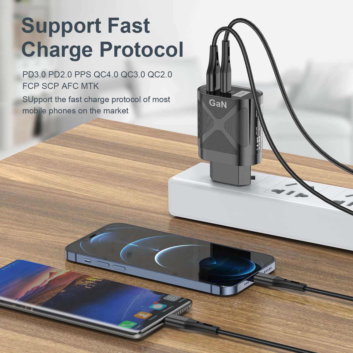 65w GaN Charger for iPhone 14 13 Pro Max PD 33W QC3.0 USB Type C Fast Charger for Samsung S22 Xiaomi Mi 12 Oneplus POCO KR Plug