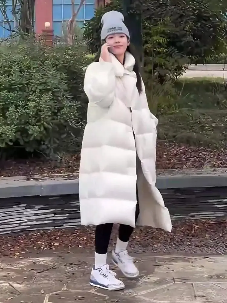 2024 겨울 신상 패셔너블 다용도 큰 칼라 화이트 다운 재킷 여성용 트렌디 출퇴근 스타일