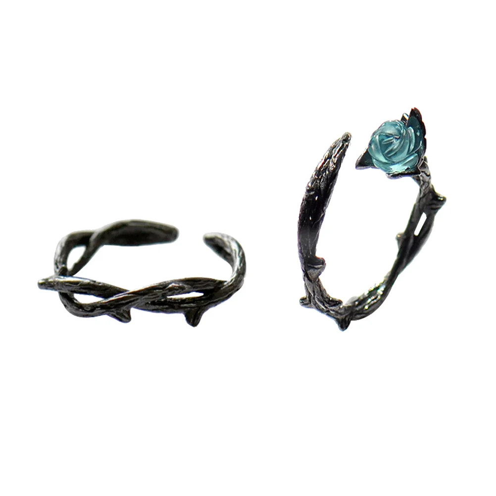 2 Stück Rosen-Paarringe, schwarz, offener Schwanz, Fingerdekoration, Hochzeitstag, Modeschmuck für einzigartiges Design, langlebig, Premium